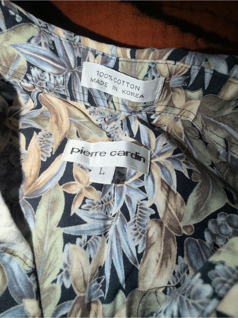 Pierre Cardin Navy Floral Cotton Button-Up with Beige Accents